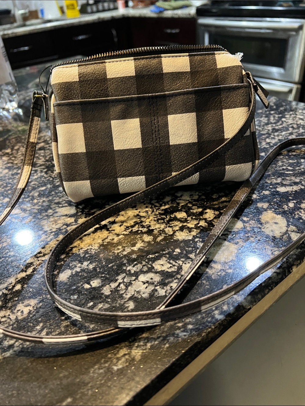 Black and White Check Crossbody Bag - Women